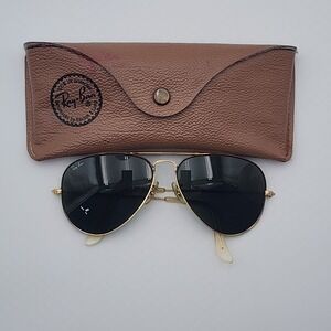 Vintage Ray-Ban Aviator Gold Sunglasses 58-14 BL Etched Green Lenses Case USA